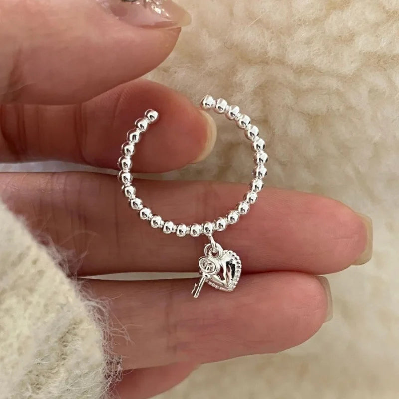 Heart Key Ring in Silver Tone, Copper Blend