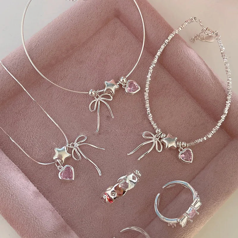 925 Sterling Silver Heart Bracelet with Zircon Beads