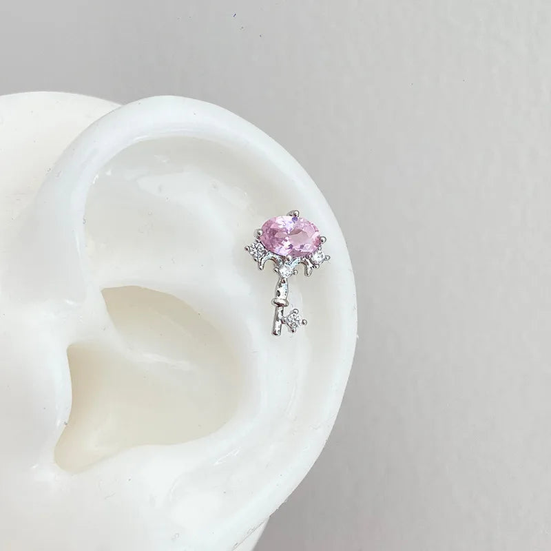 Cute Pink Stud Earrings, Rhinestone Cross Screw Back