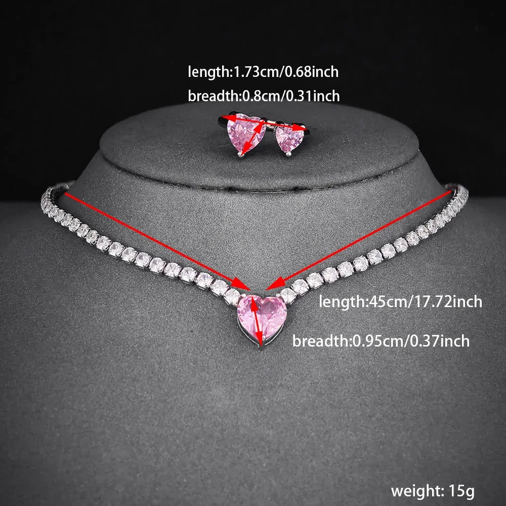 Pink Heart Necklace and Ring Set