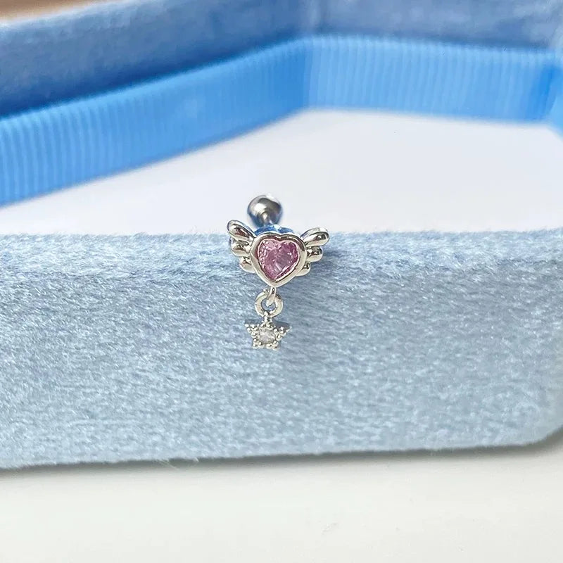 Pink Cat Cartilage Earring with Bow Stud