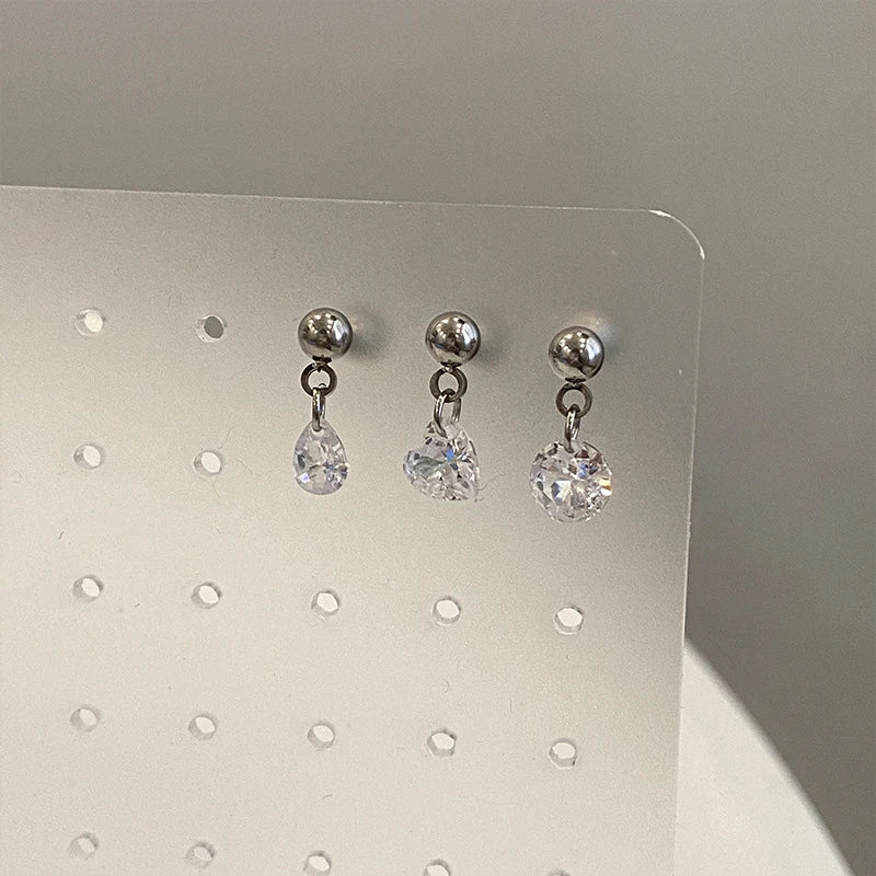 Heart Stud Earrings with Clear Zircon, Stainless Steel