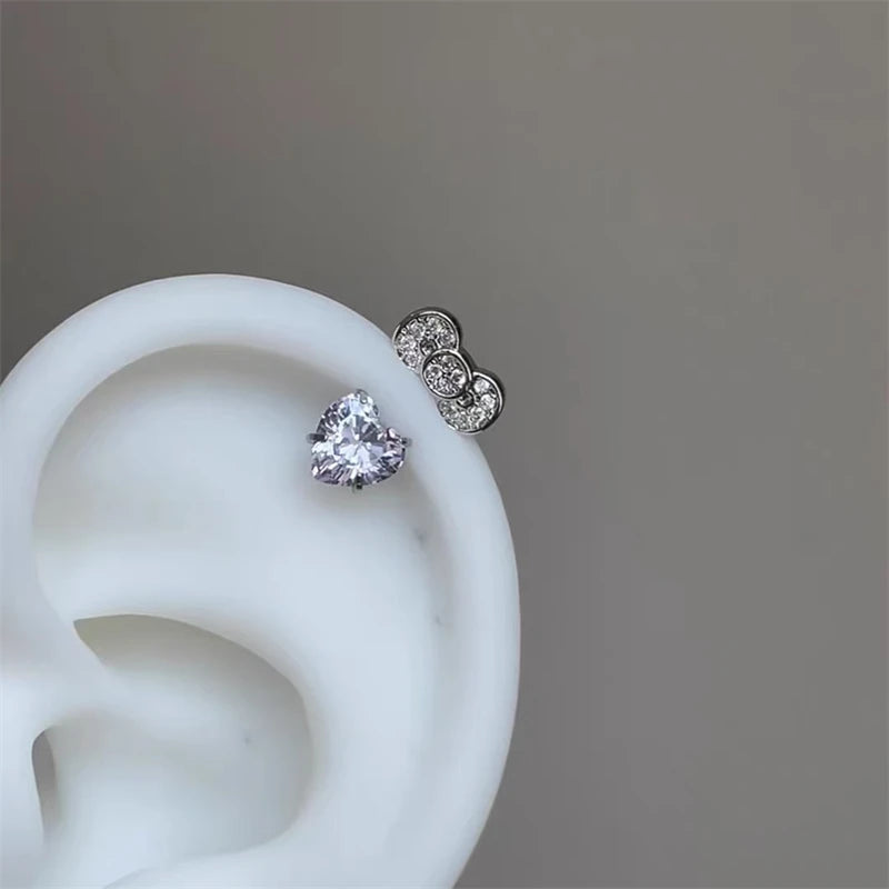 Y2K Cross CZ Cartilage Stud Earring (Silver Tone)