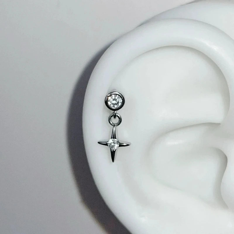 Cute Pink Stud Earrings, Rhinestone Cross Screw Back