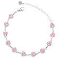 Pink Heart Necklace Set, CZ Stones, Gold Tone (Necklace + Bracelet)