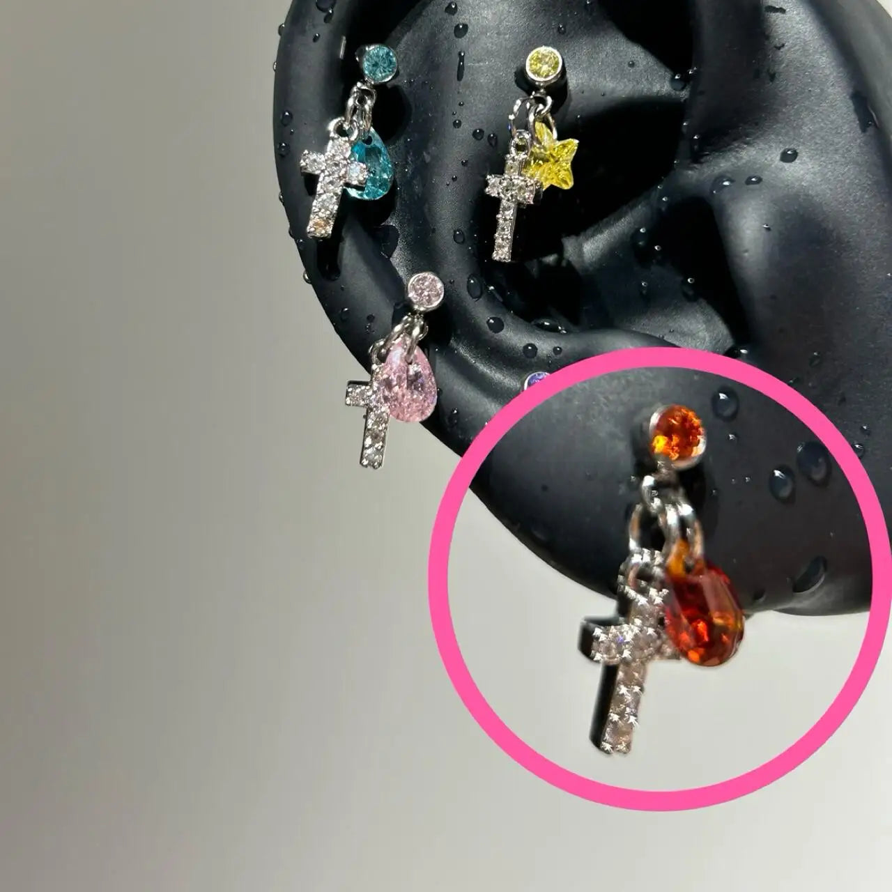 Red Heart Wing Stud Earrings (Screw-Back)