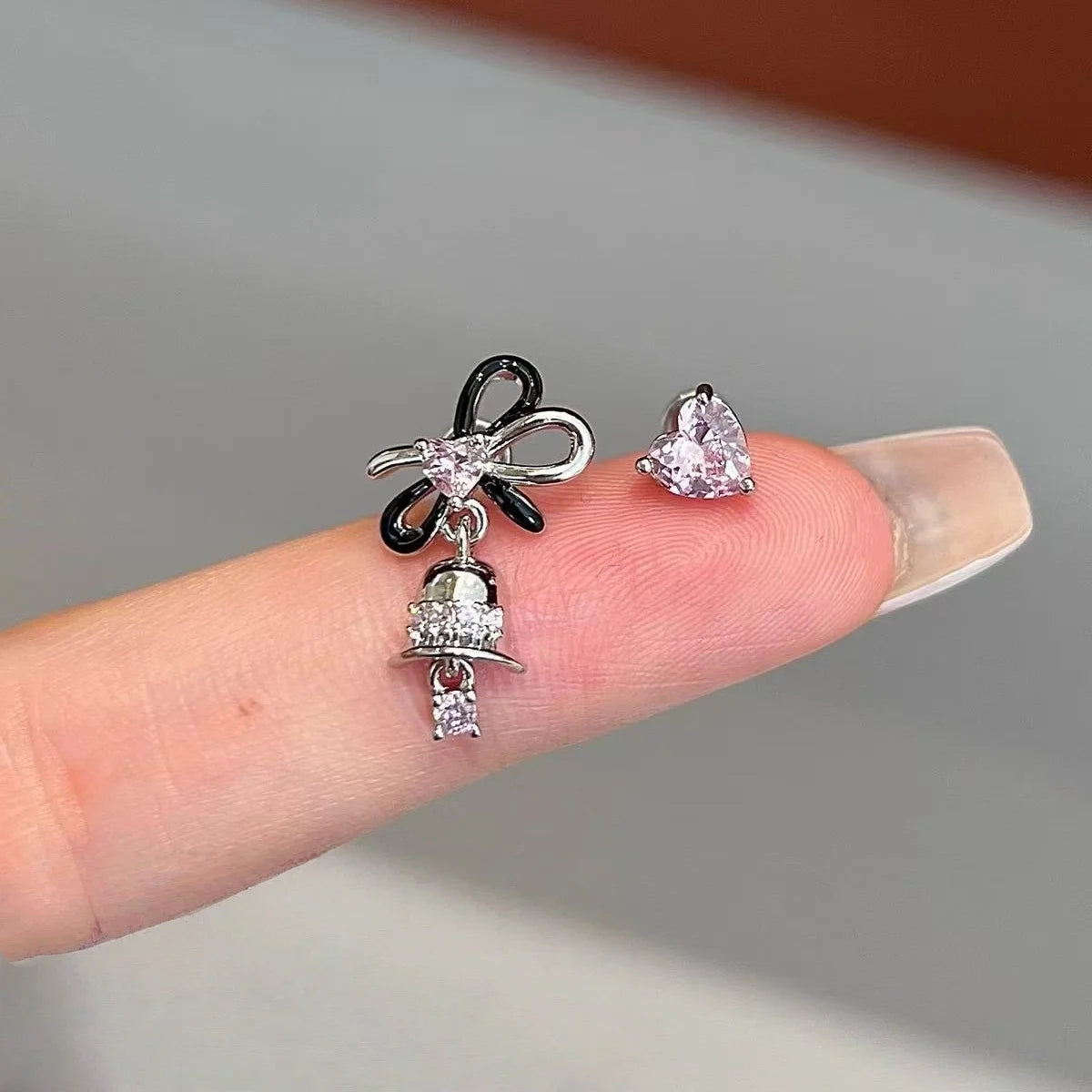 Pink Bow Stud Earrings with CZ Accents