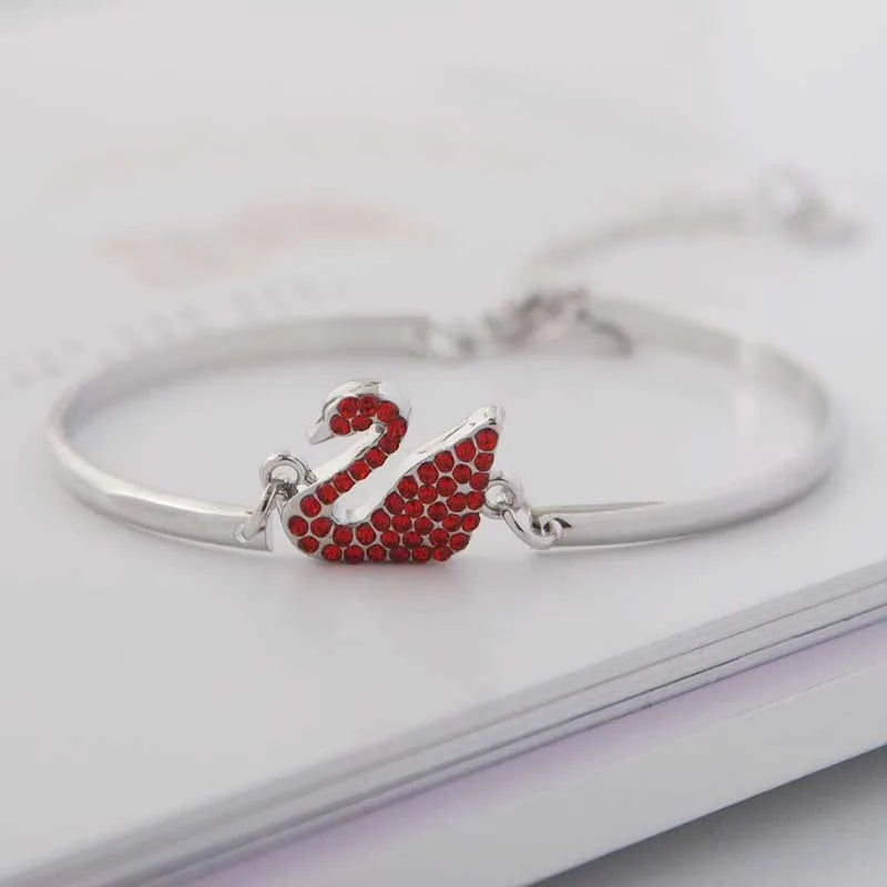 Gold Swan Charm Bangle with Zircon Accents