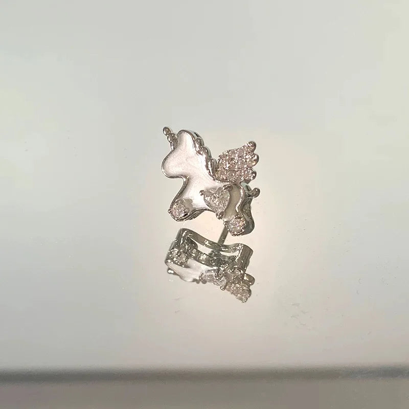 Rhinestone Cat Ear Stud Earrings with Screw Backs