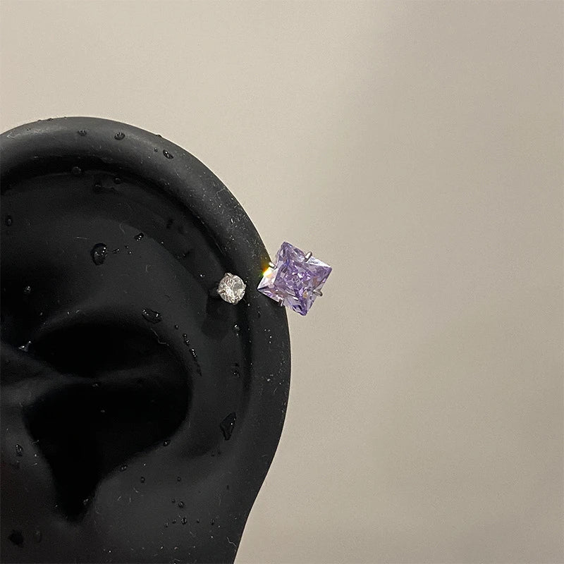 Heart Stud Earrings with Clear Zircon, Stainless Steel