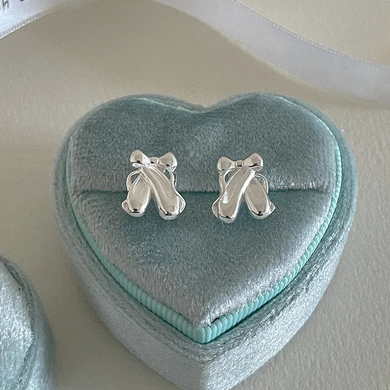 Ballet Shoe Earrings (Silver Tone Studs)