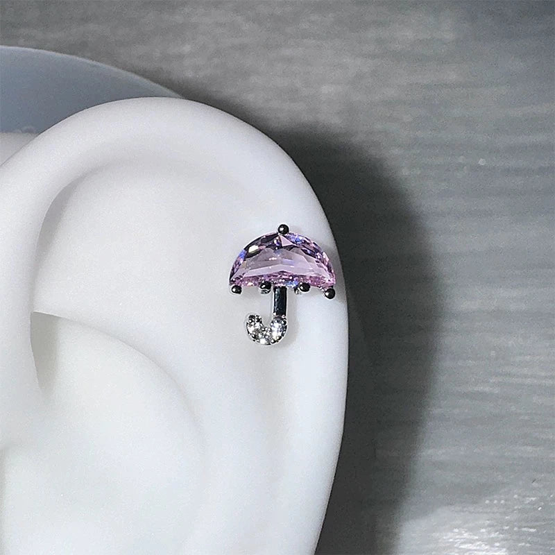 Cute Pink Stud Earrings, Rhinestone Cross Screw Back