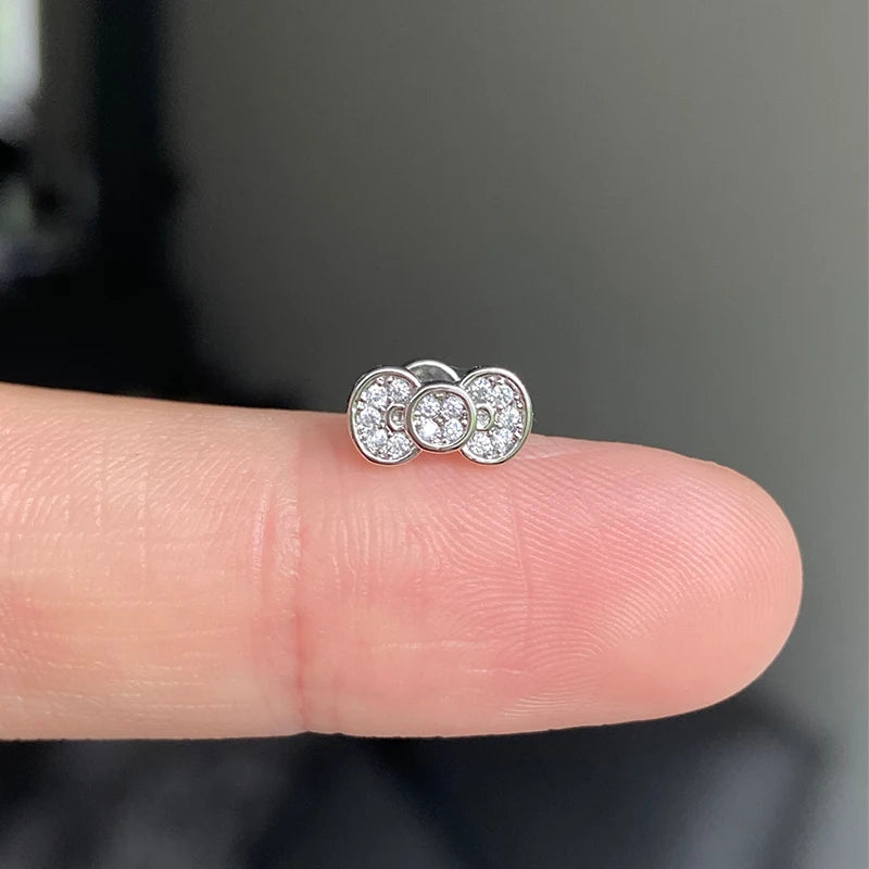 Pink Cat Cartilage Earring with Bow Stud