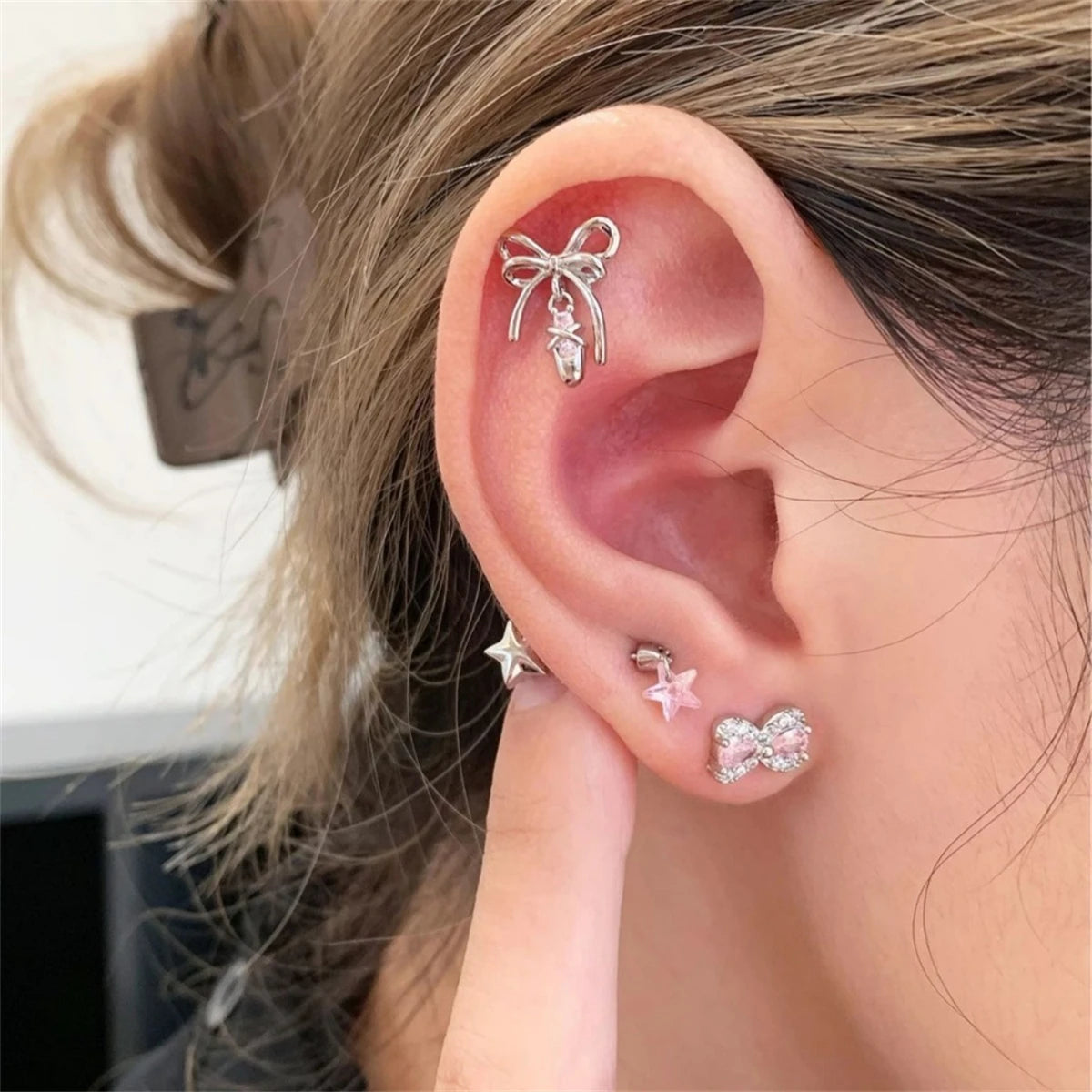 Pink Ballet Shoe Cartilage Stud Earring in Stainless Steel