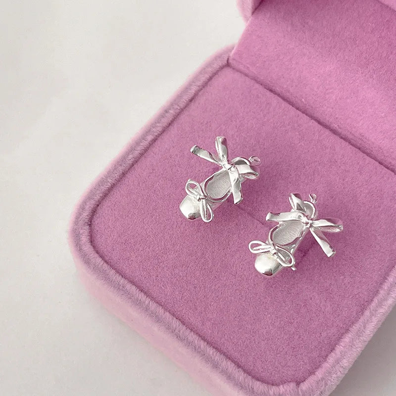 Ballet Shoe Earrings (Silver Tone Studs)