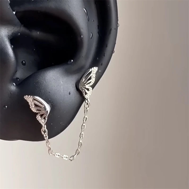 Y2K Cross CZ Cartilage Stud Earring (Silver Tone)