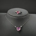 Dainty Heart Jewelry Set in Pink CZ, Ring and Necklace