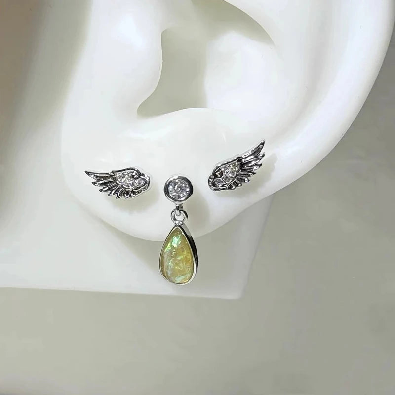 Angel Wing Earrings, Double Piercing Stud (Screw-Back)