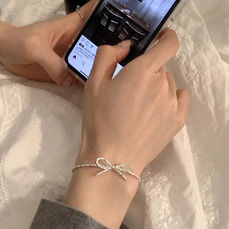 925 Sterling Silver Heart Bracelet with Zircon Beads