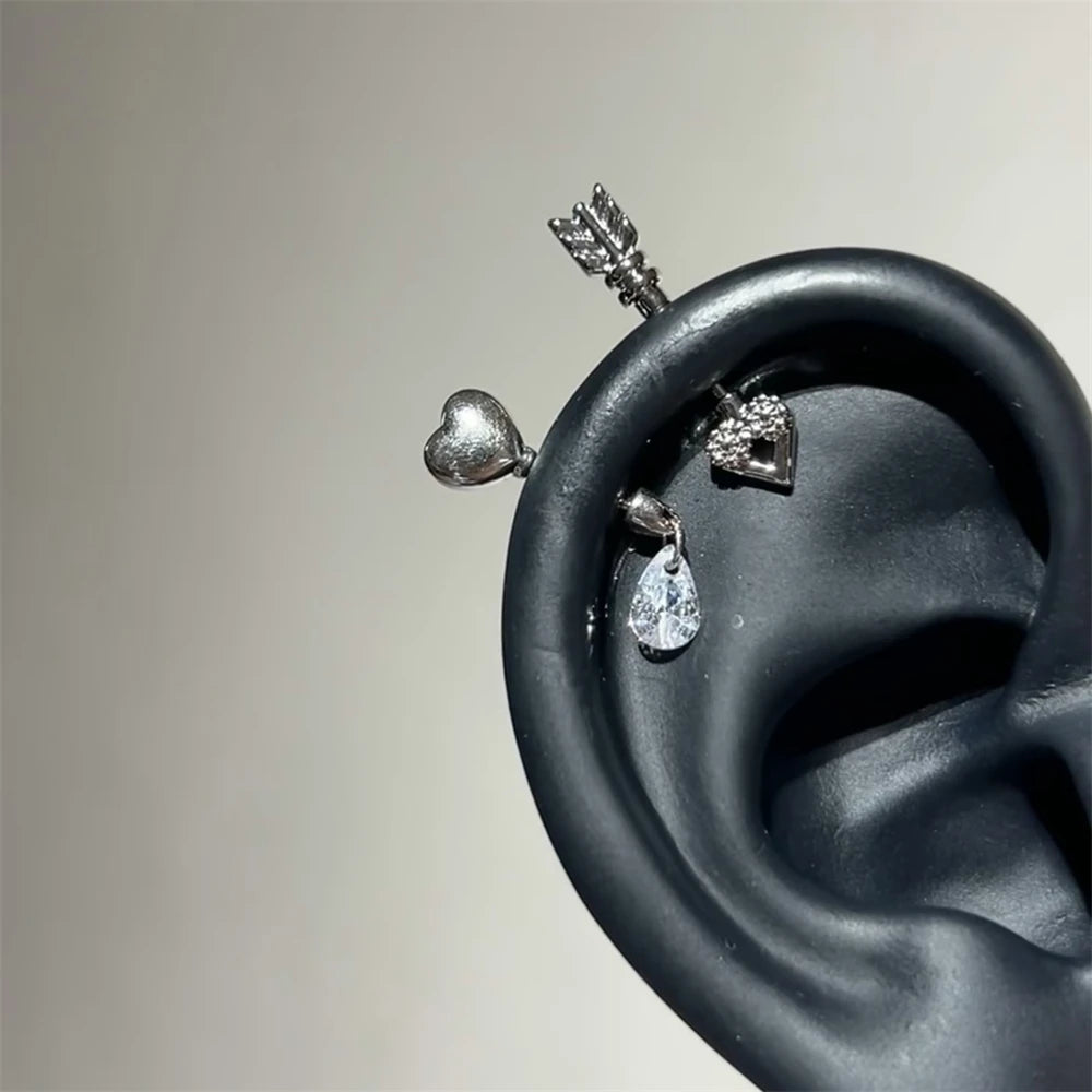 Sweet Heart Arrow Stainless Steel Stud Earrings